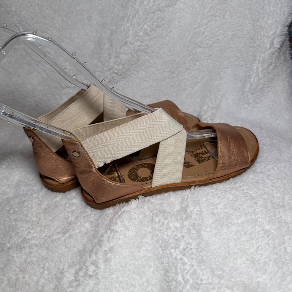 Sorel Ella Sandal Rose Gold Metallic Elastic Strap Flat Sandals Womens - Picture 7 of 8